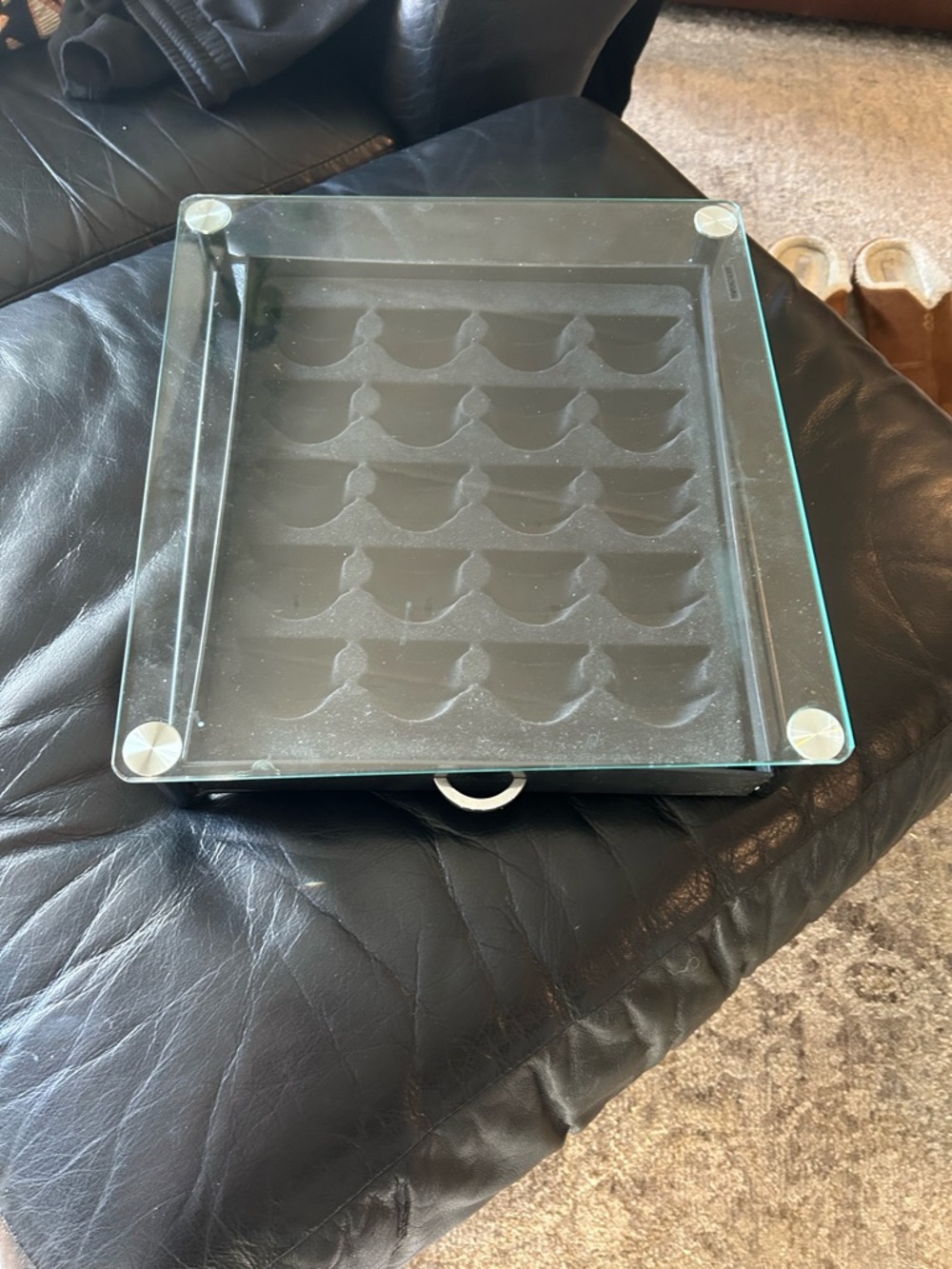 Black Glass-Top Wine Bottle Display Rack by
